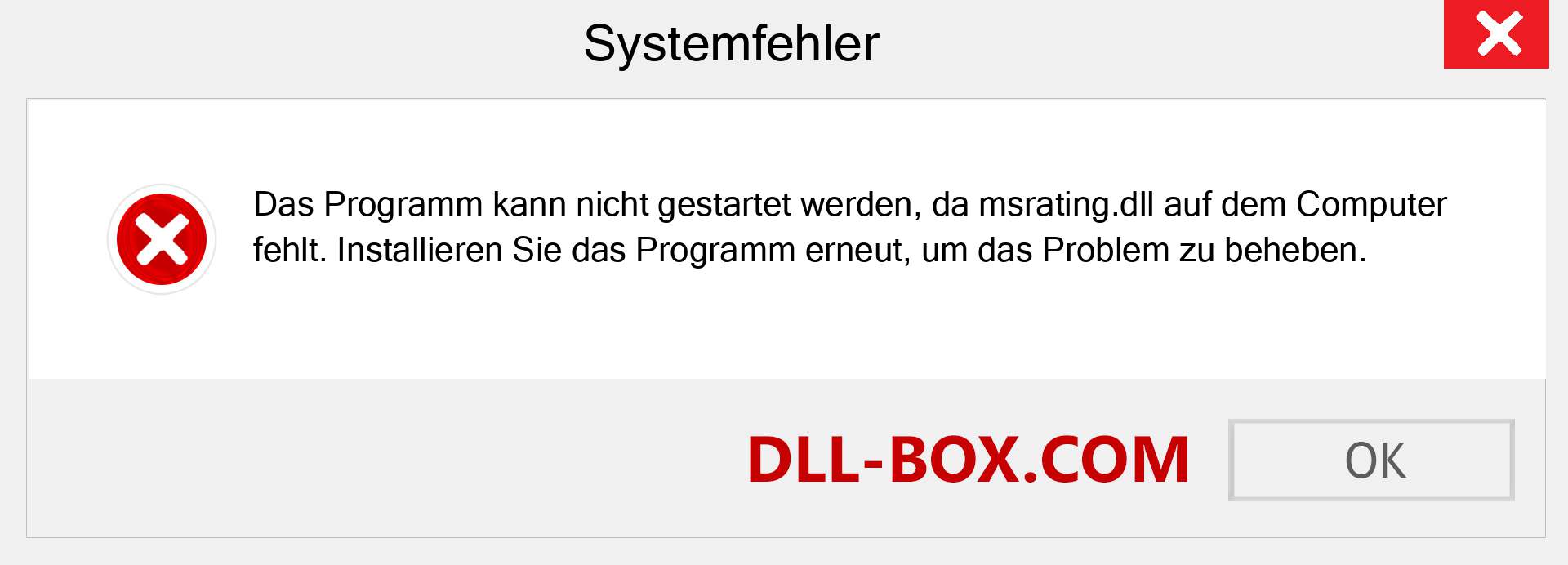 msrating.dll-Datei fehlt?. Download für Windows 7, 8, 10 - Fix msrating dll Missing Error unter Windows, Fotos, Bildern