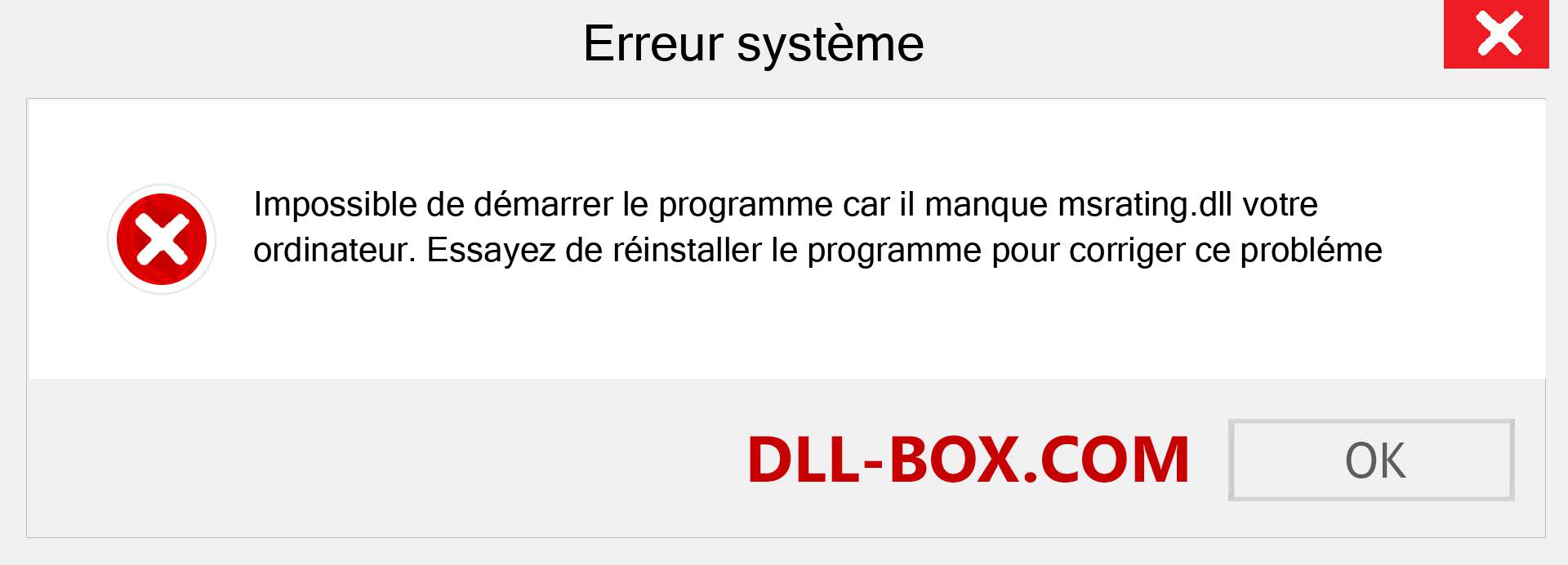 Le fichier msrating.dll est manquant ?. Télécharger pour Windows 7, 8, 10 - Correction de l'erreur manquante msrating dll sur Windows, photos, images