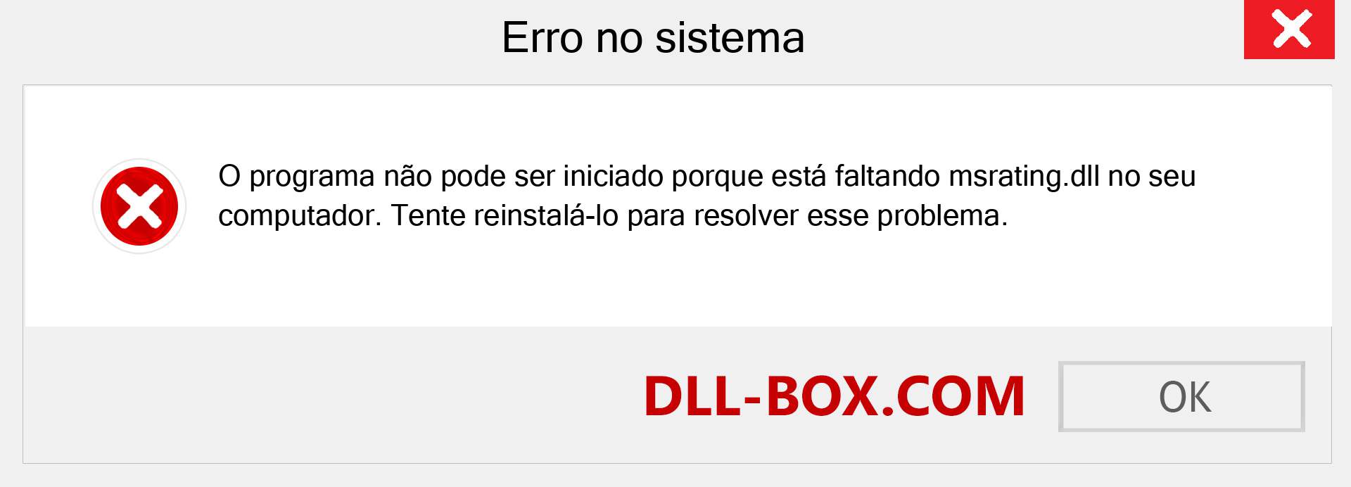 Arquivo msrating.dll ausente ?. Download para Windows 7, 8, 10 - Correção de erro ausente msrating dll no Windows, fotos, imagens